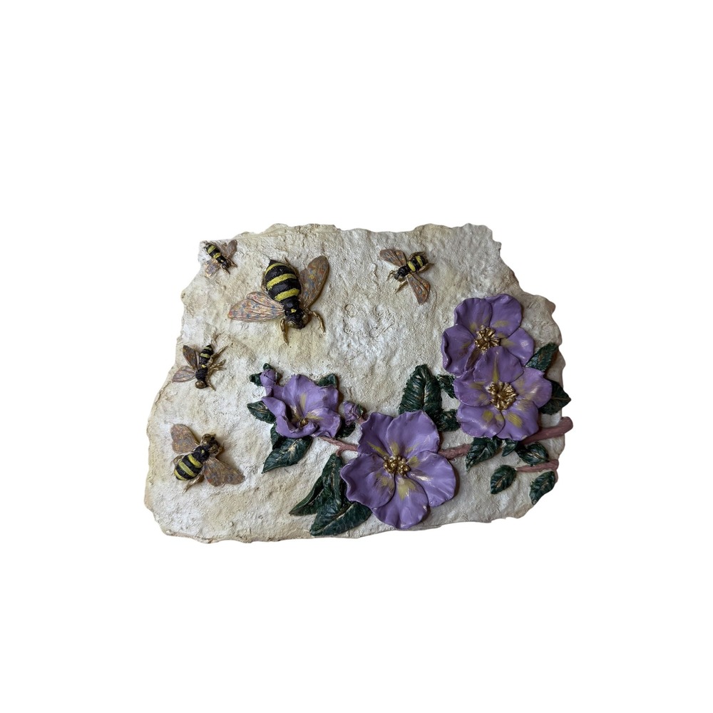 Vintage Style Bumblebee and Purple Flower 3D Wall Plaque Garden Decor 9x7
